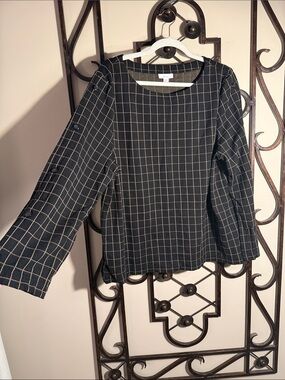 J. Jill Black Blouse with Tan Windowpane Grid